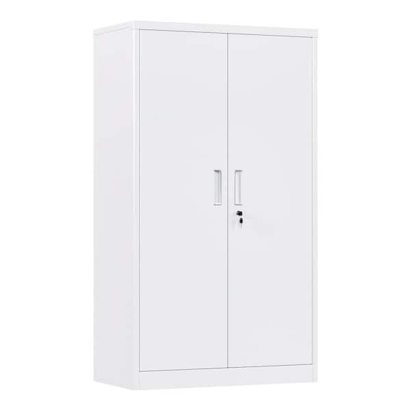 35.5 in. H x 30 in. W x 18 in. D White Metal Storage Freestanding Cabinet with Shelf, Hooks, Mobile Tool Chests Cabinet