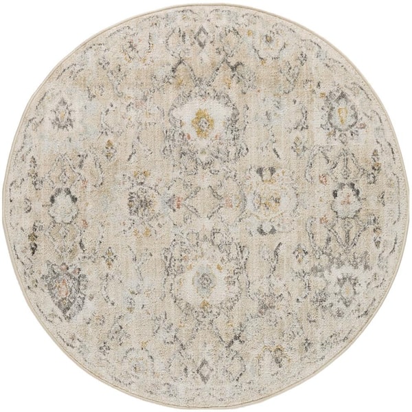 Nourison Oushak Home Cream 8 ft. x 8 ft. Floral Traditional Round Area Rug