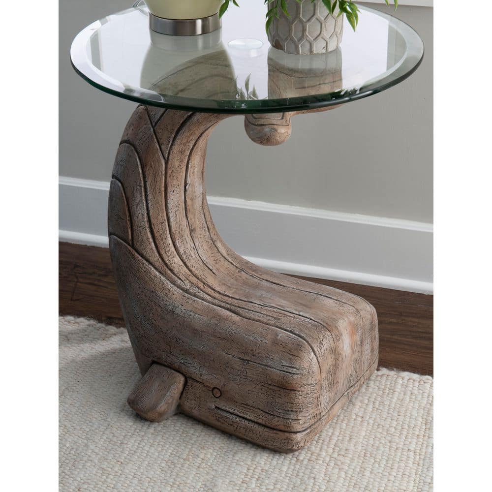 Willis Whale 20 in. Distressed Whitewash Specialty Glass End Table - thumbnail 8