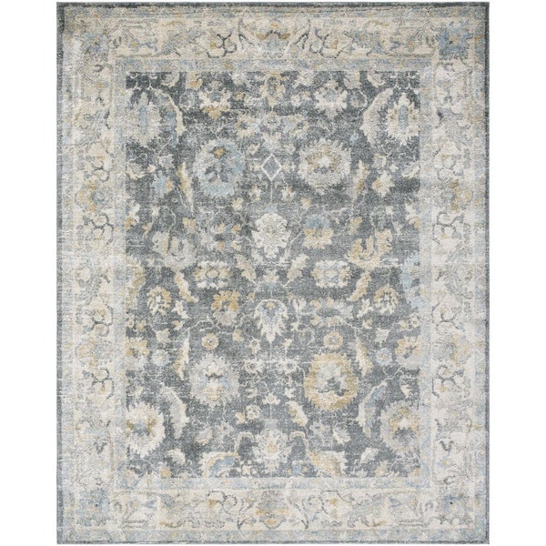 Avellino Gray Traditional Border 7 ft. x 10 ft. Area Rug