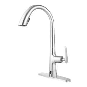 Single Handle Pull Down Sprayer Kitchen Faucet Sensor Automatic Taps with Pull Out Spray Wand in Brushed Nickel