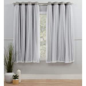 Talia Soft Grey Solid Lined Room Darkening Grommet Top Curtain, 52 in. W x 63 in. L (Set of 2)