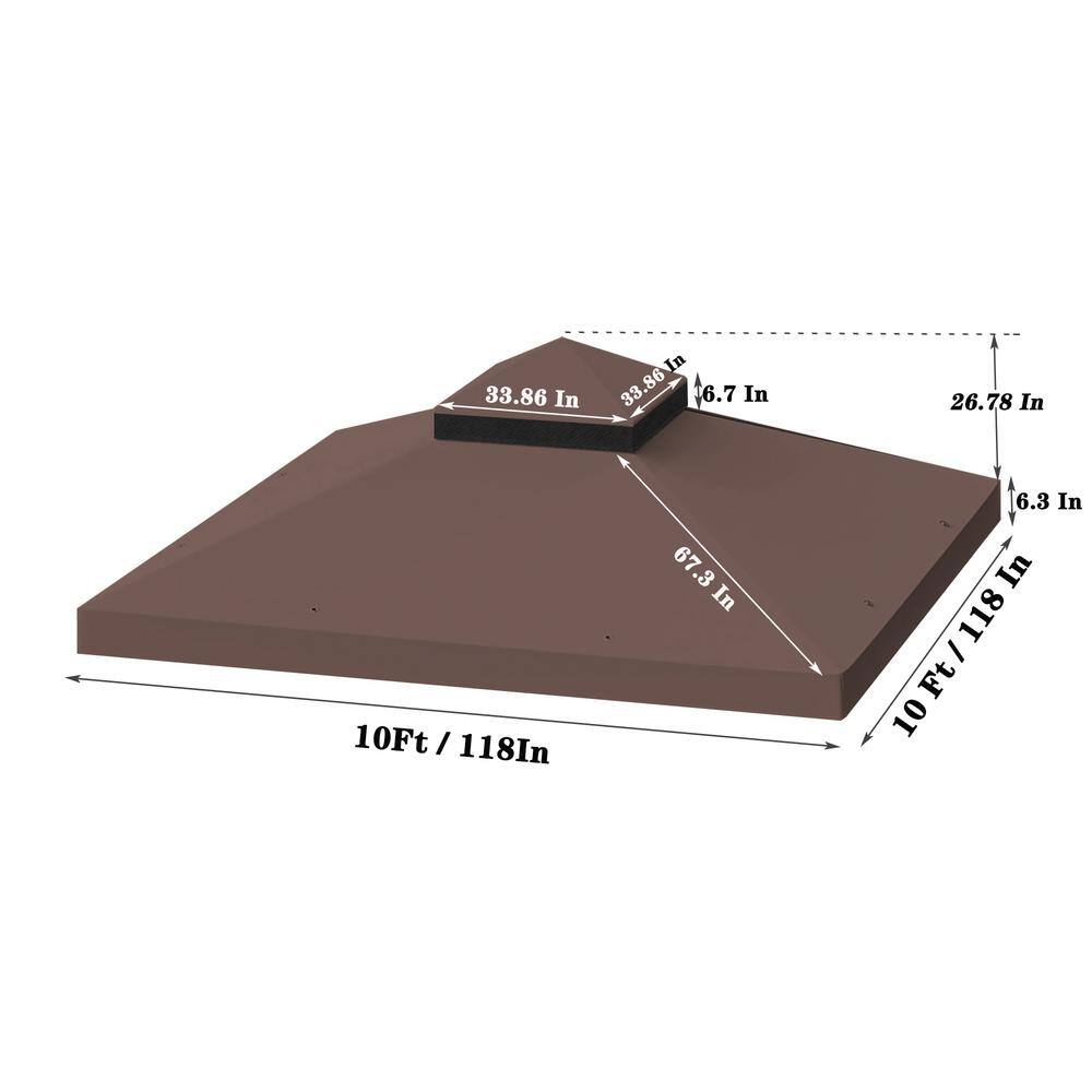 Brown 10x10 Ft Outdoor Patio Gazebo Replacement Canopy Roof