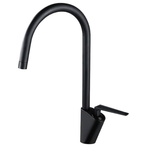 Single Handle Deck Mount Standard Kitchen Faucet with 360° Spout Swivel Brass Modern Sink Taps in Matte Black