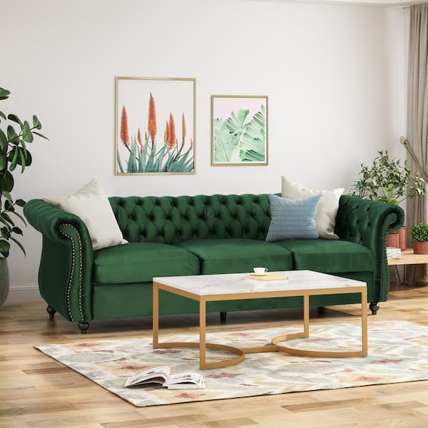 Noble House Sommerville Emerald Velvet 3 Seater Chesterfield Sofa With Flared Arms 65579 Noble House Sommerville Emerald Velvet, Emerald Green Sofa Table