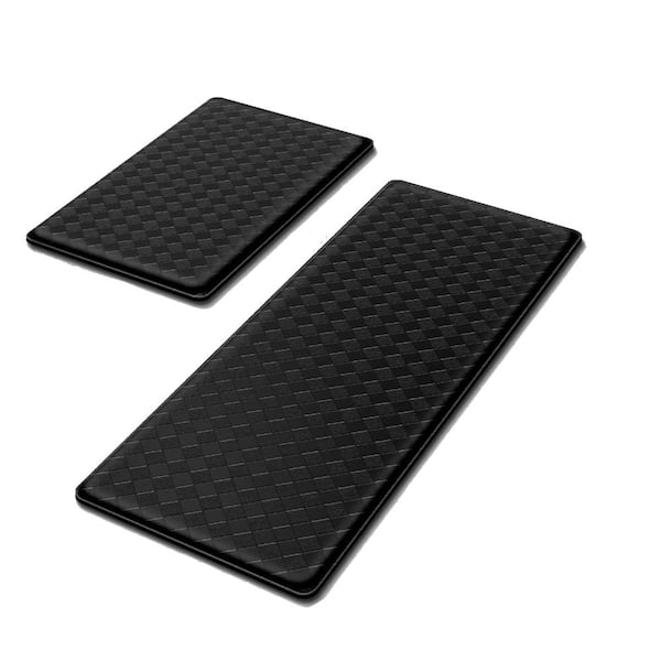 Black 17.3 in. x 30 in. and 17.3 in. x 47 in. PVC Cushioned Non-Slip 2-Piece Indoor Anti-Fatigue Kitchen Mat Set