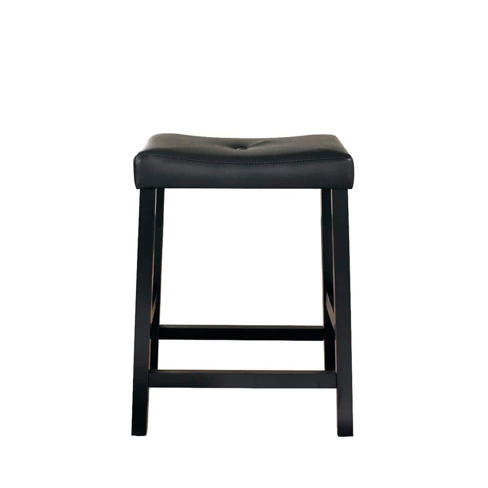Black Faux Leather Saddle Style Backless Bar Stool