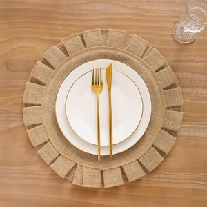 15 in. x 15 in. Round Burlap placemat with ruffles For Dining Room Table Decor (Set of 4)