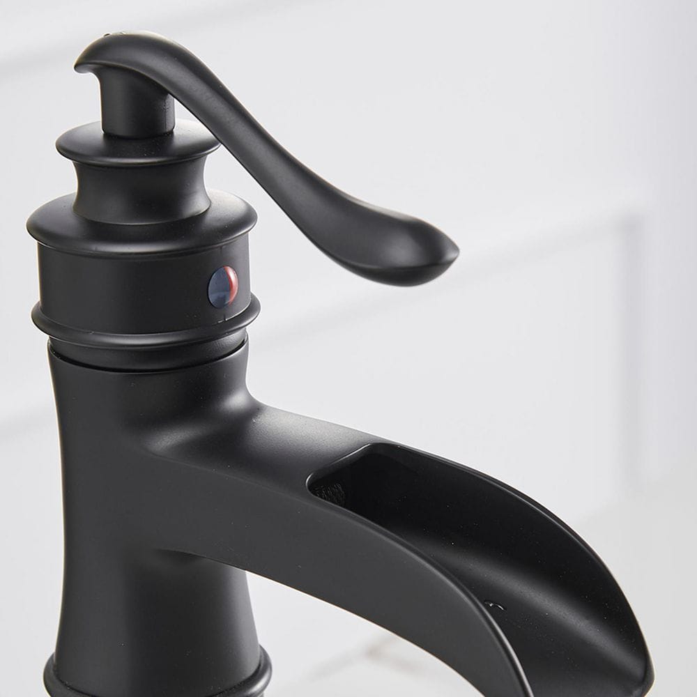 Matte Black Waterfall Single-Handle Vessel Bathroom Faucet with Drain Assembly