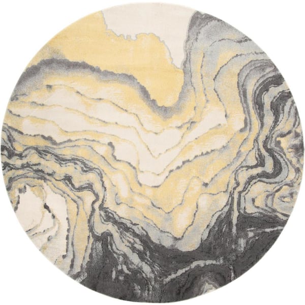 Weave & Wander Milania Slate 8 ft. x 8 ft. Round Watercolor Area Rug