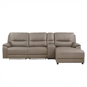 Boise 121 in. Straight Arm 4-piece Microfiber Modular Power Reclining Sectional Sofa in Taupe with Right Chaise