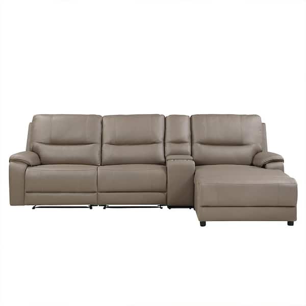 Lazzara Boise 121 in. Straight Arm 4-piece Microfiber Modular Power Reclining Sectional Sofa in Taupe with Right Chaise