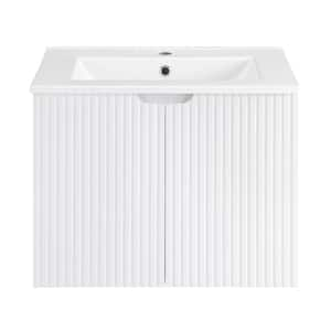 24 in. W x 18 in. D x 19 in. H Floating Wall Mounted Bath Vanity in White with Ceramic Top