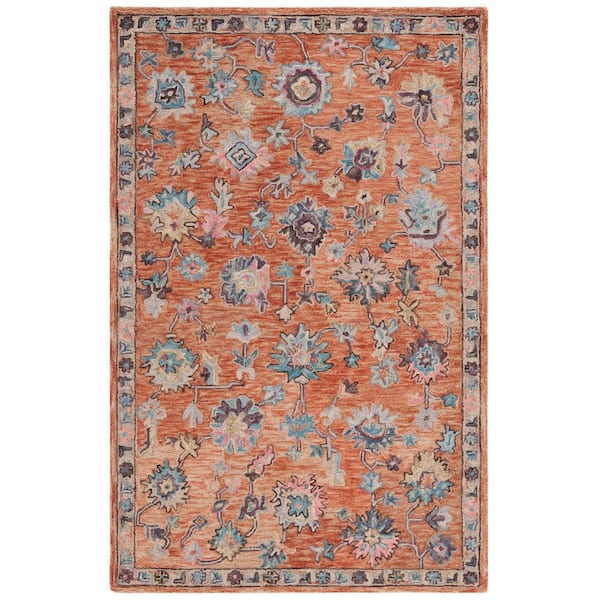 Blossom 4 ft. x 6 ft. Rust/Blue Oriental Floral Area Rug