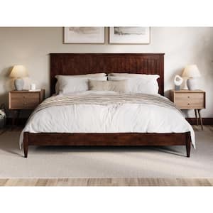 Naples Walnut Brown Solid Wood Frame King Low Profile Platform Bed