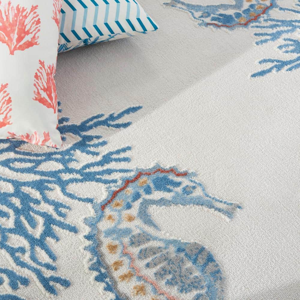 Ivory and Multicolor Geometric Nautical 5' x 7' Synthetic Rug