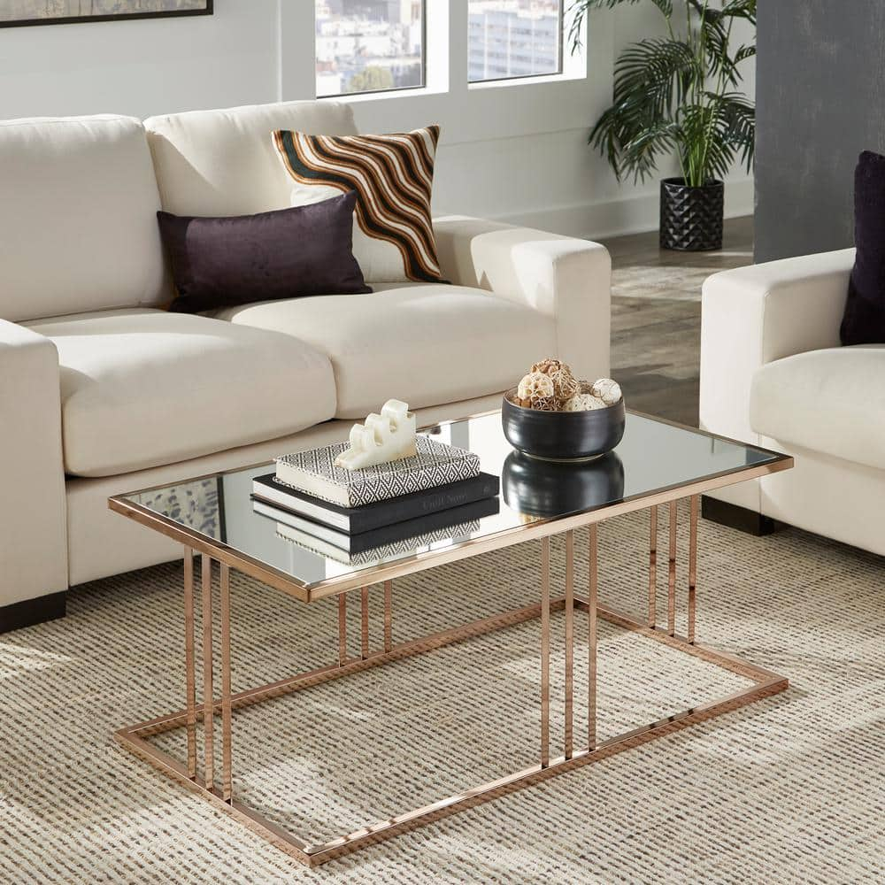 HomeSullivan 43.2 in. Rectangle Glass Top Champagne Gold Finish Coffee ...