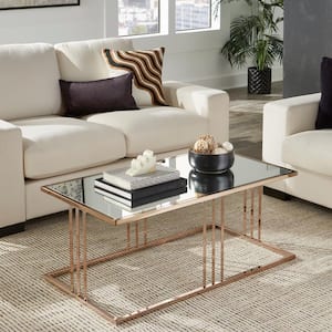 43.2 in. Rectangle Glass Top Champagne Gold Finish Coffee Table With Mirror Top