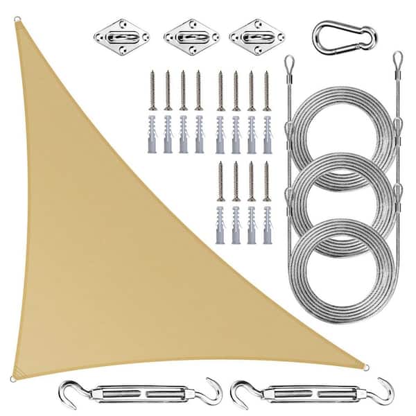 16 ft. x 16 ft. x 22 ft. Right Triangle Sun Shade Sail with Hardware Kit and Rope-Sand Beige