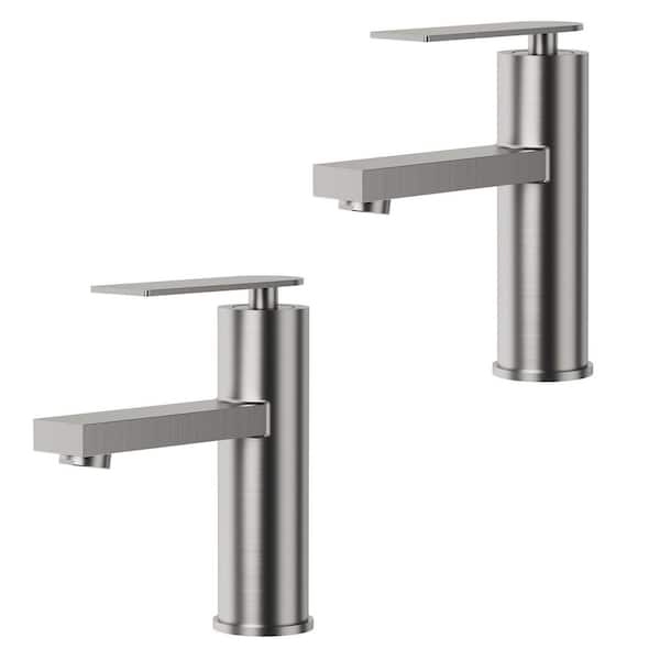 7 in. Faucet Height Single Handle Single Hole Bathroom Faucet 1.2 GPM Spot Resistant in Brushed Nickel (2-Pack)