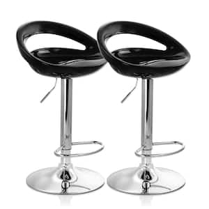 29 in. Black and Chrome Low Back Plastic Bar Stool with Adjustable Height (Set of 2)