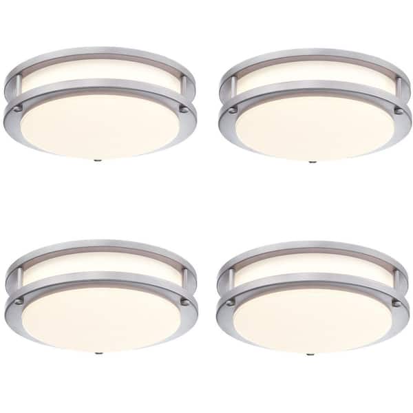 Hanz 10 in. Brushed Nickel Selectable LED 2700K, 3000K, 3500K, 4000K, 5000K Flush Mount Ceiling Light(4-Pack)