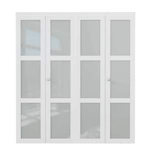 72 in. x 80 in. 3-Lite Tempered Frosted Glass Solid Core White Finished MDF Interior Closet Bi-Fold Door with Hardware