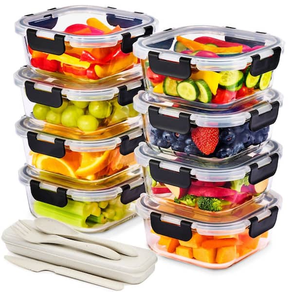 Glass Meal Prep Containers with Airtight Lids, Dishwasher and Oven, and Freezer Safe Food Storage-8 Pack