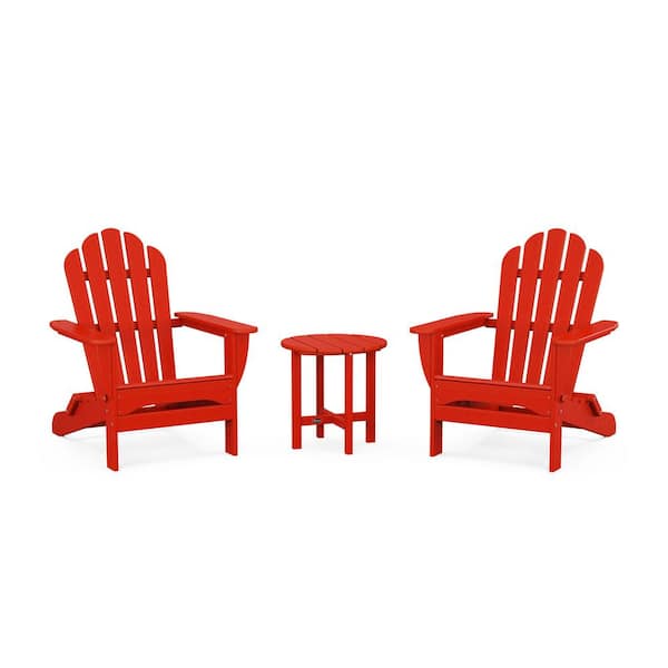 Monterey Bay 3-Piece Plastic Patio Conversation Set in Sunset Red Folding Adirondack