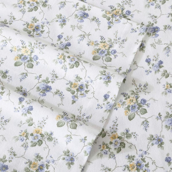 Laura Ashley Le Fleur 4-Piece Light Pastel Blue Floral Flannel