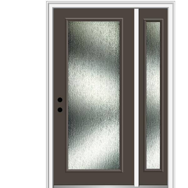 MMI Door 53 in. x 81.75 in. Right-Hand Inswing Full Lite Rain Glass Painted Brown Prehung Front Door on 6-9/16 in. Frame