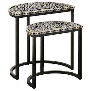 Zakiya 2-Piece 20 in. White and Black Wooden Top Nesting End Table