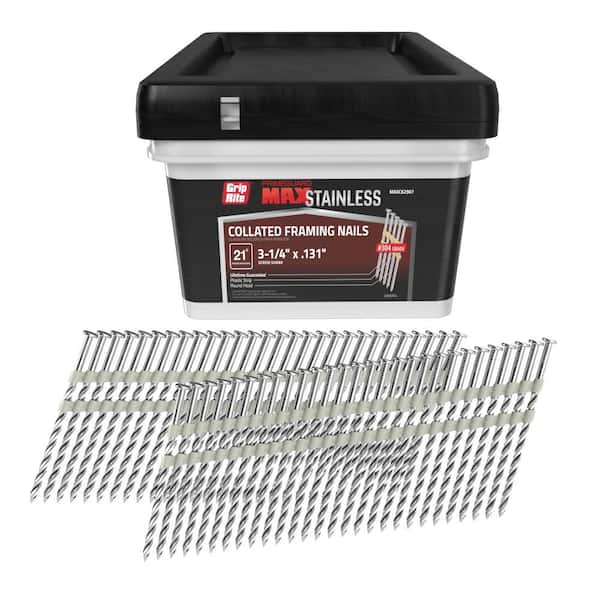 Grip-Rite 3-1/4 in x .131 in 21° Plastic Collated 304 Stainless Steel Round Checkfered Head Screw Shank Framing Nails 1000 per Box