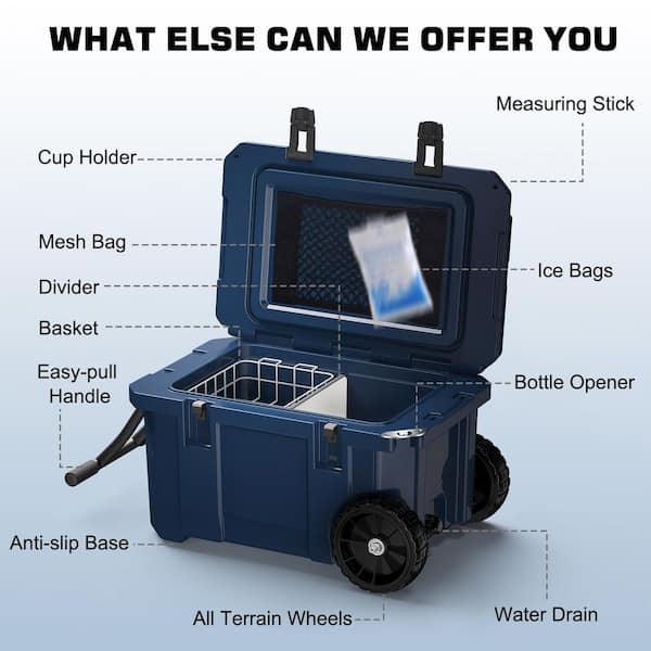 Hooure 27.in. 55-Quart Cooler with Wheels, Warming Drawer, Leak