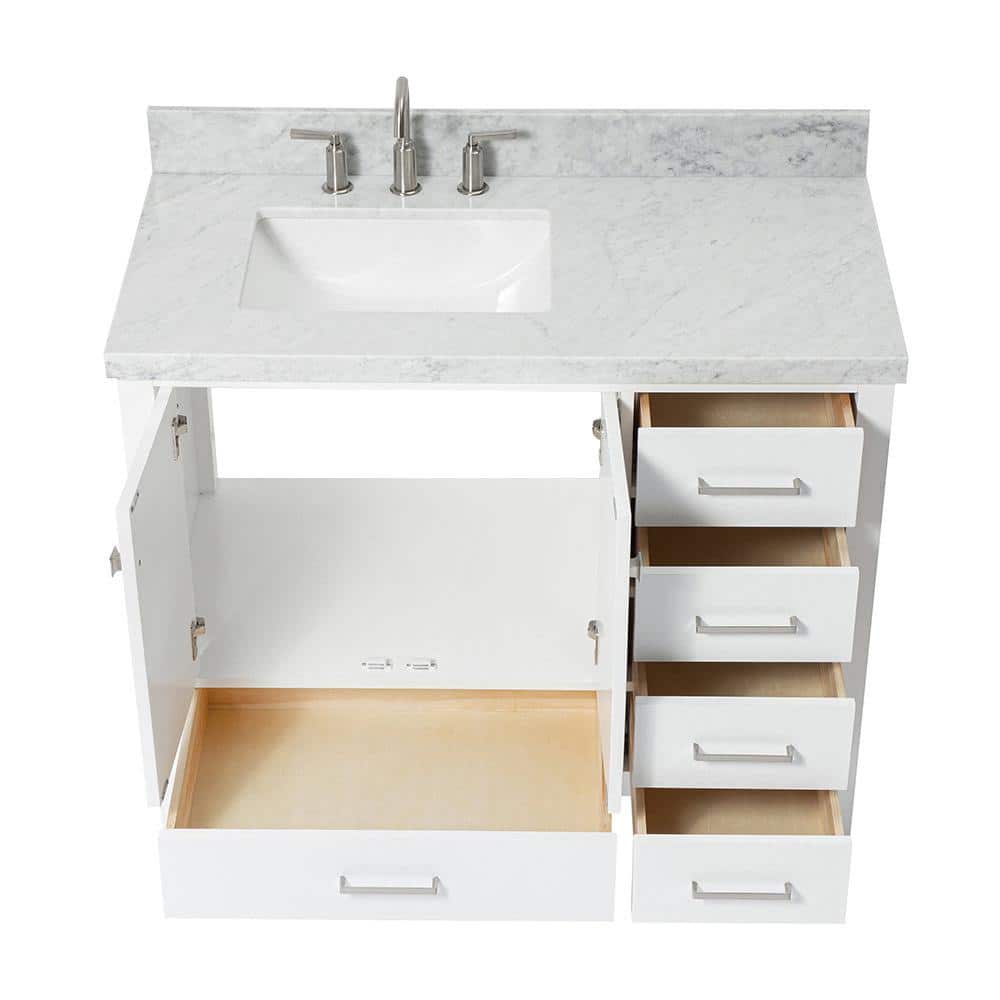 Cambridge 43" White Marble Top Vanity with Nickel Hardware