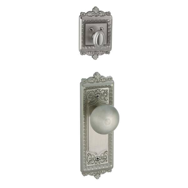 Grandeur Windsor Single Cylinder Satin Nickel Combo Pack Keyed Alike with Fifth Avenue Knob and Matching Deadbolt