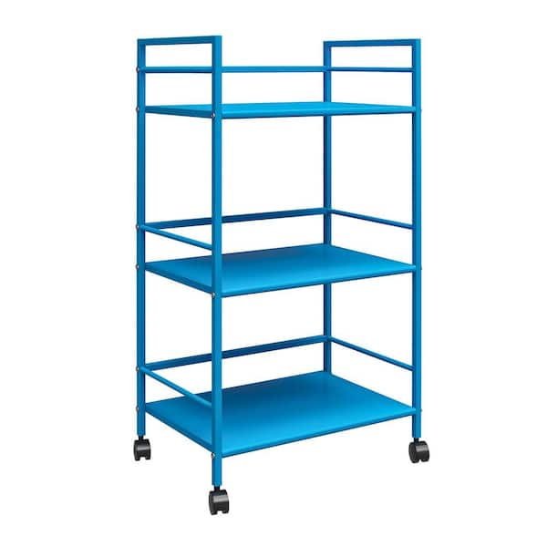 Novogratz Cache 3-Tier Rolling Metal Cart in Bright Blue