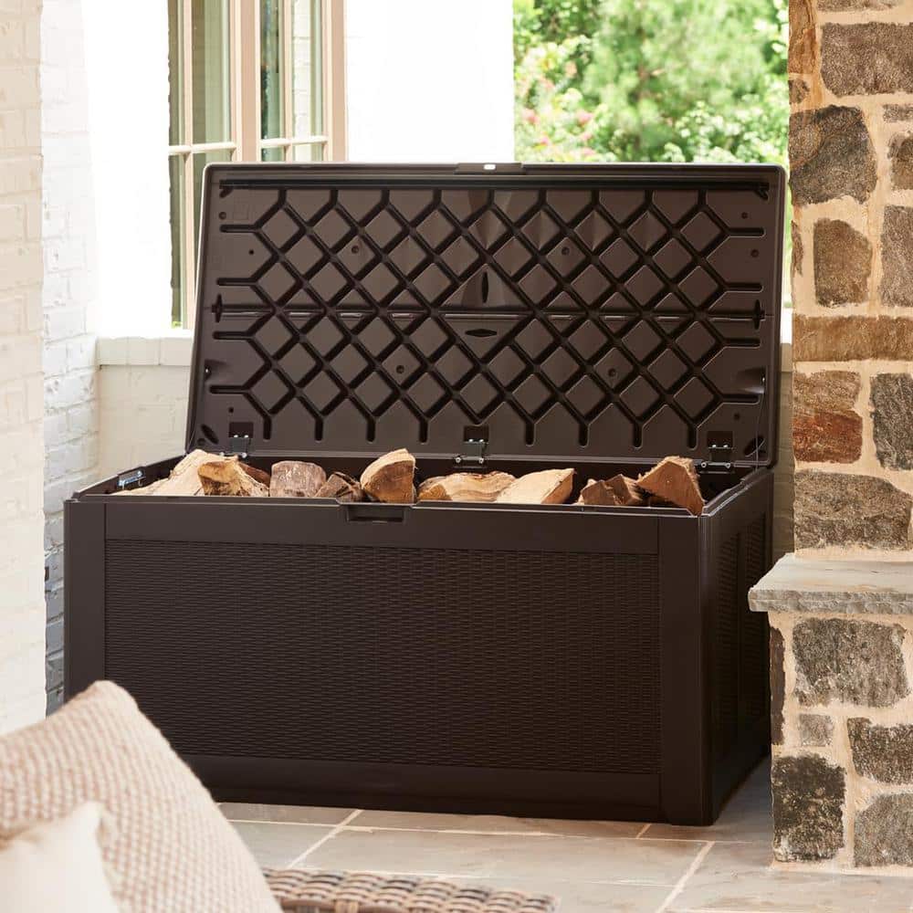 Extra Large Brown Wicker Lockable Resin Deck Box