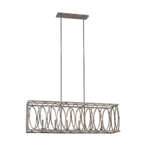 Patrice 6-Light Deep Abyss Rustic Farmhouse Linear Hanging Rectangular Island Chandelier with Open Oval Cage Shade