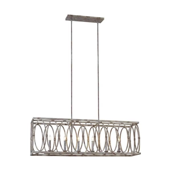 TIELLA Sutton 6-Light Deep Abyss Rustic Farmhouse Linear Hanging Rectangular Island Chandelier with Open Oval Cage Shade