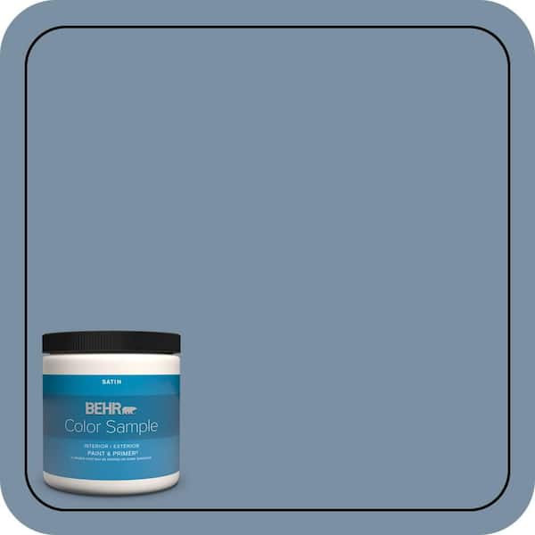 BEHR PREMIUM PLUS 8 oz. #S510-4 Jean Jacket Blue Satin Enamel Interior/Exterior Paint & Primer Color Sample