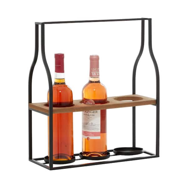 Litton Lane 3 Bottle Black Farmhouse Metal Wine Holder