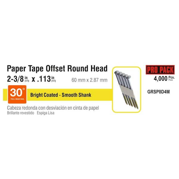 Grip-Rite 2-3/8 in. x 0.113 in. 30⁰ Bright Paper Tape Smooth Shank Framing Nails (4,000 Per Box)