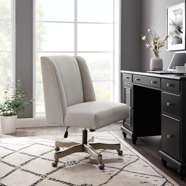 Linon Home Decor Draper Natural Linen Upholstered Swivel Office Chair
