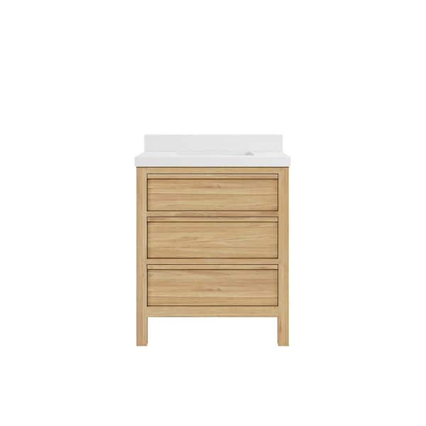 Willow Collections Elizabeth 30 in. W x 22 in. D x 36 in. H Bath Vanity in Natural with 2" White Quartz Top