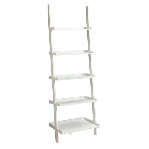 Benjara 72 in. White Wood 5-shelf Ladder Bookcase with Open Back