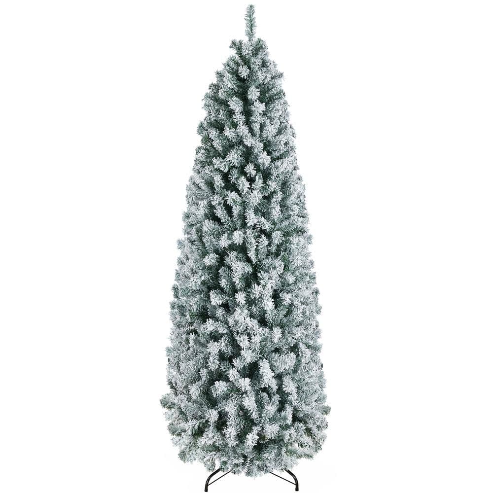 7.5 ft. Snow Flocked Pencil Artificial Christmas Tree with Foldable Stand Green and White price history on PriceWatchPro