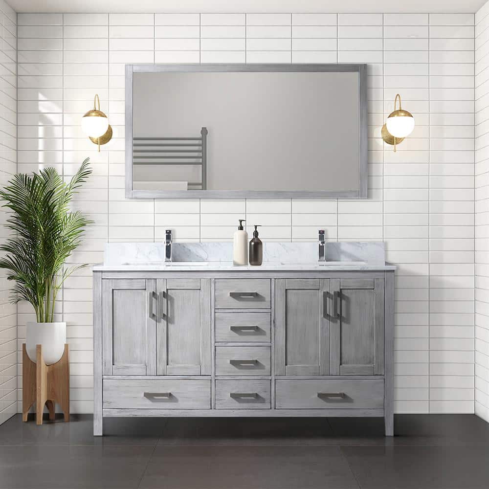 Jacques 60" Distressed Gray Solid Birch Double Bathroom Vanity with Mirror