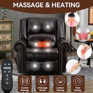 Brown Polyester Power Lift Massage Recliner Chair with Side Pocket,USB Charge Port