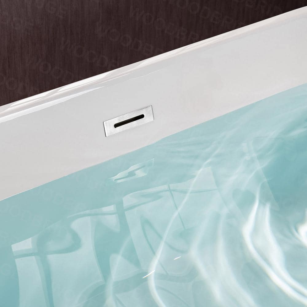 67" White Acrylic Freestanding Soaking Bathtub with Chrome Trim